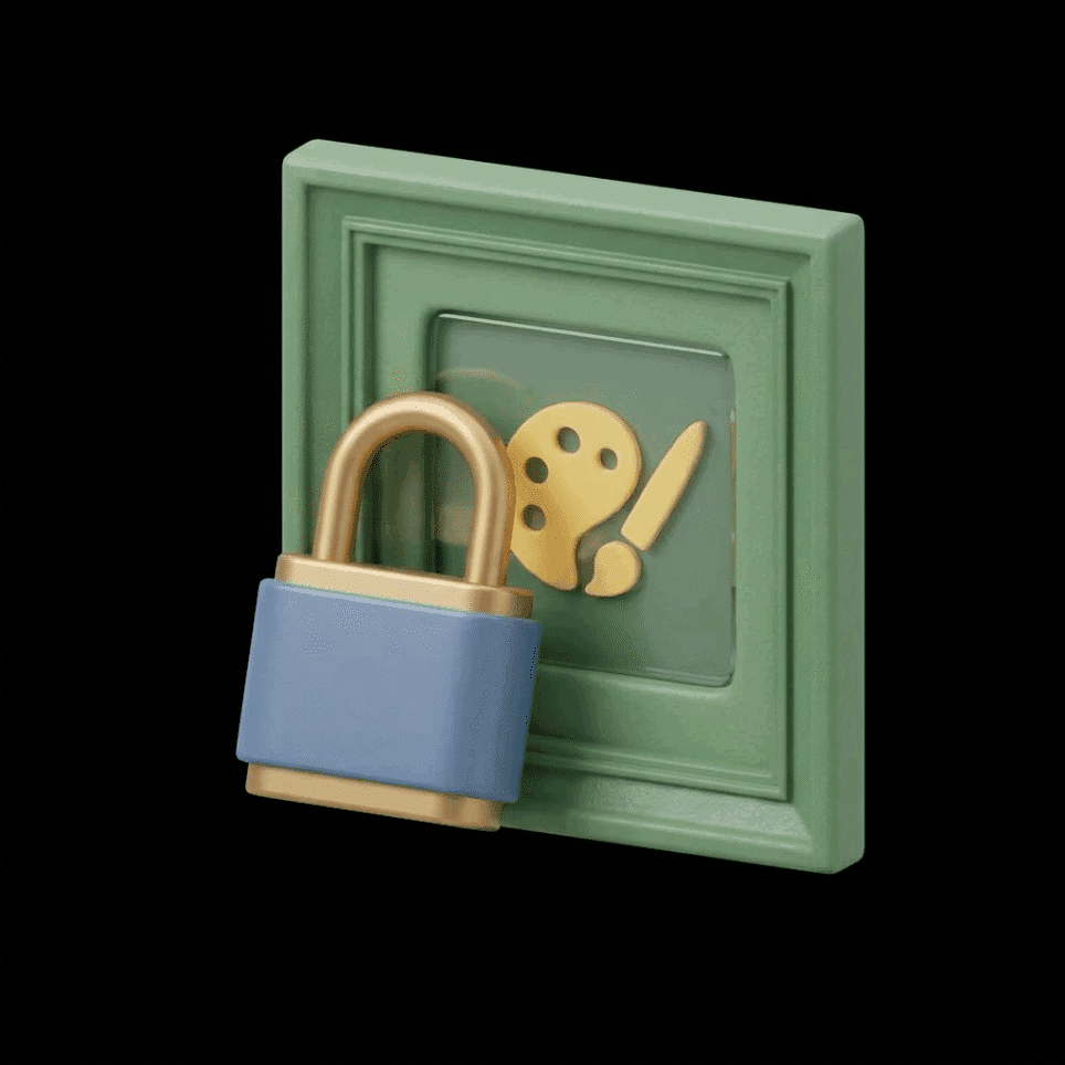 Padlock protecting a framed digital artwork