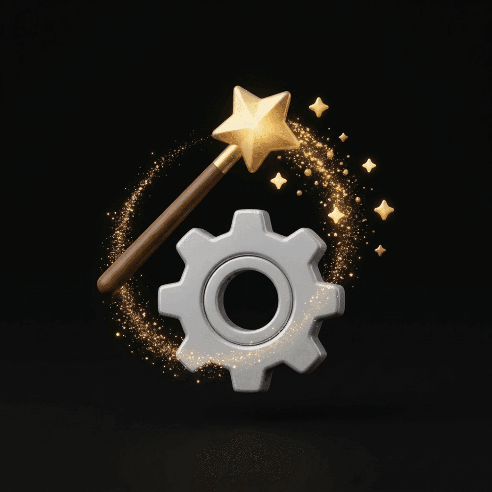Magic wand and settings icon representing high-quality output