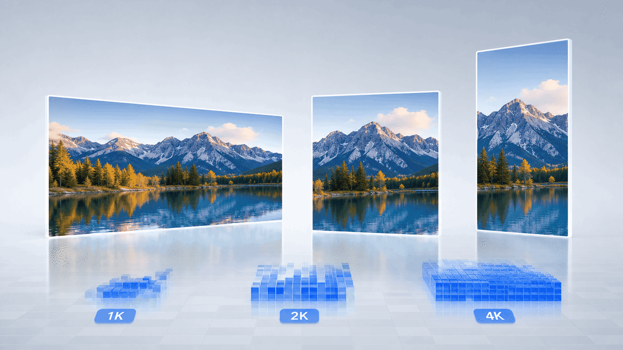 Landscape image displayed in 1K, 2K, and 4K output formats