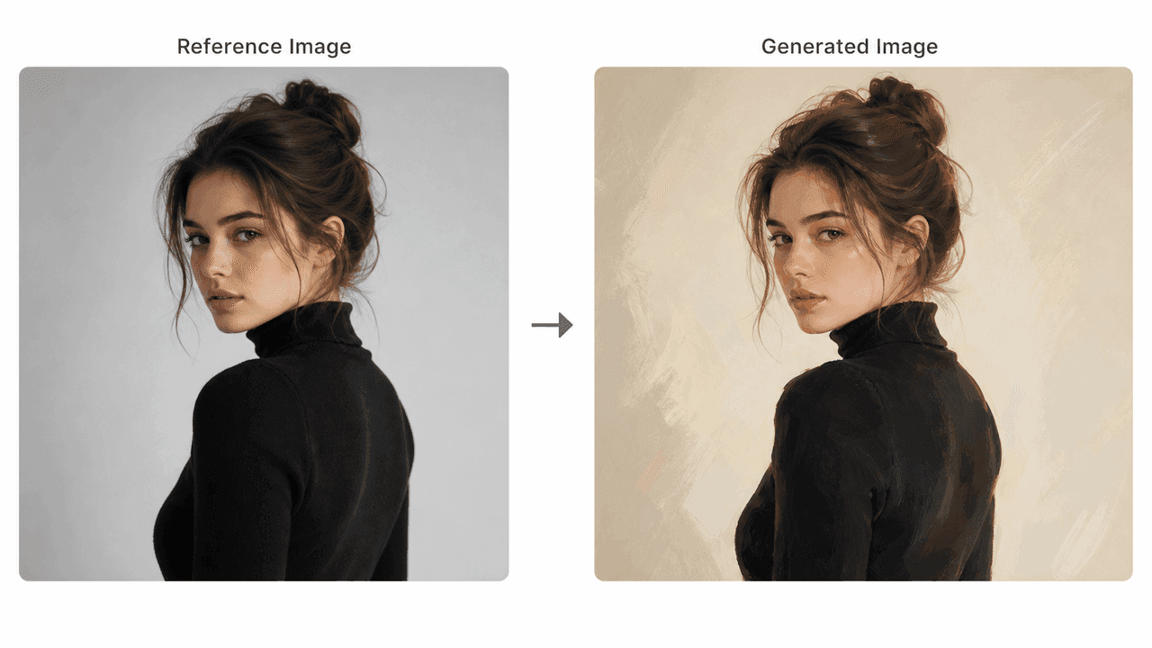 Reference portrait transformed into a painted AI image