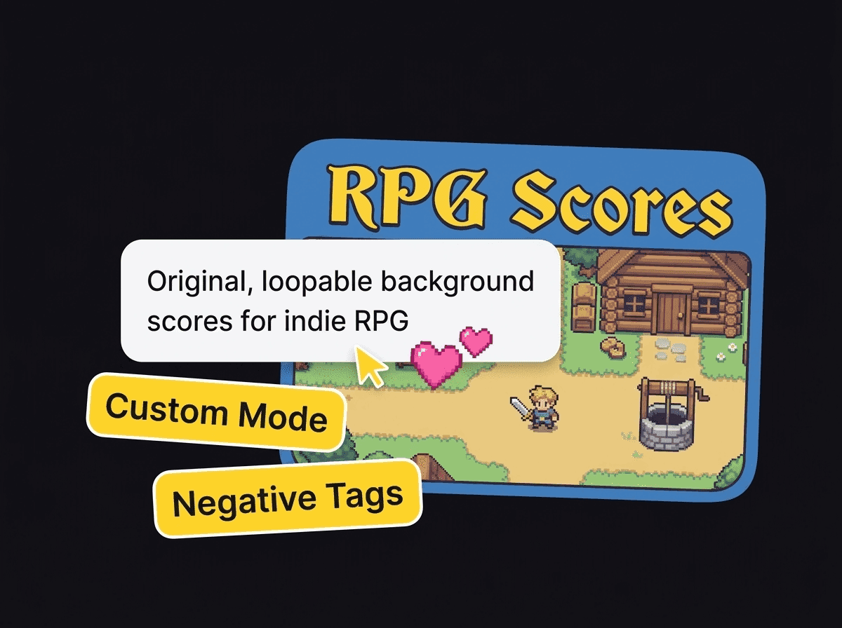 AI music controls shown with an independent role-playing game scene