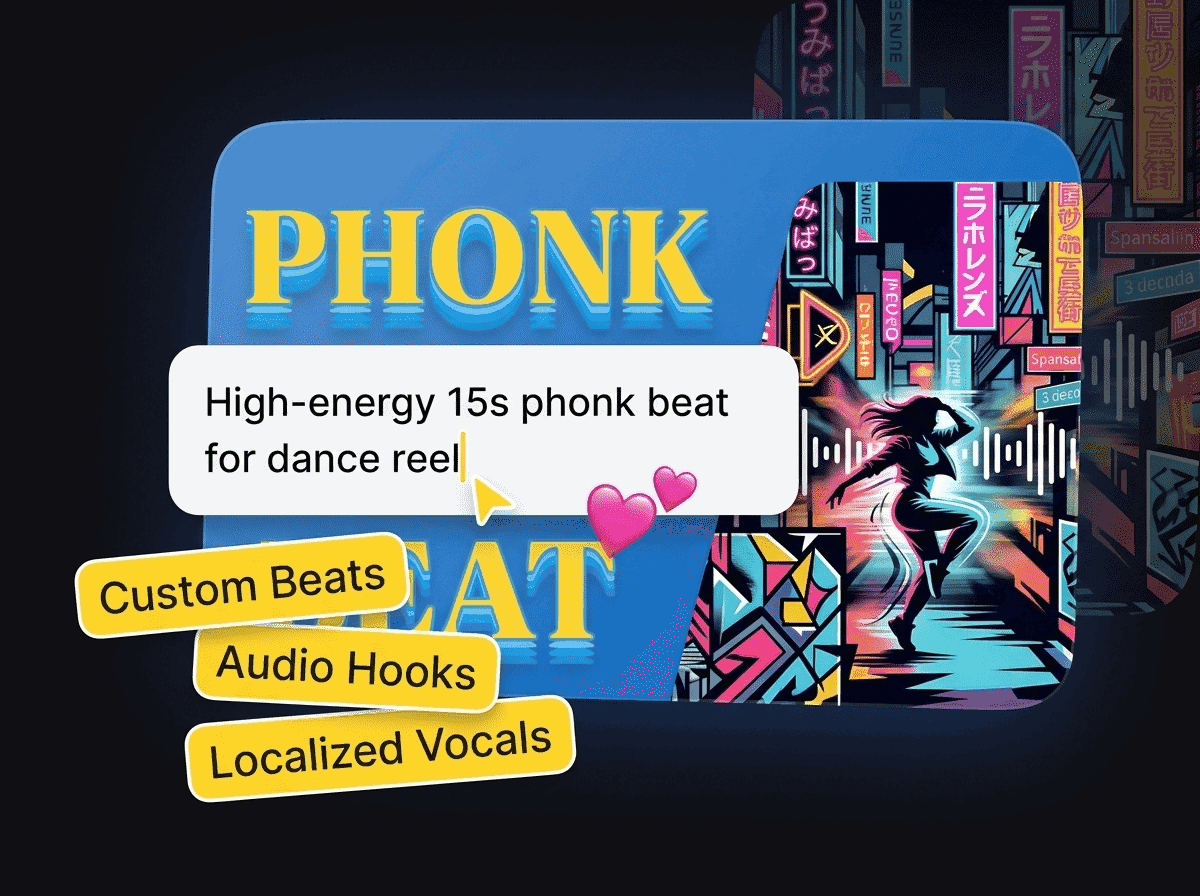 AI-generated short-form video beat with custom audio controls