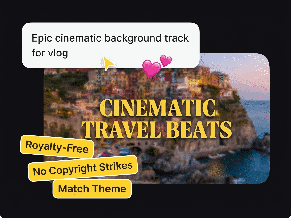 Royalty-free cinematic travel music controls for video creators