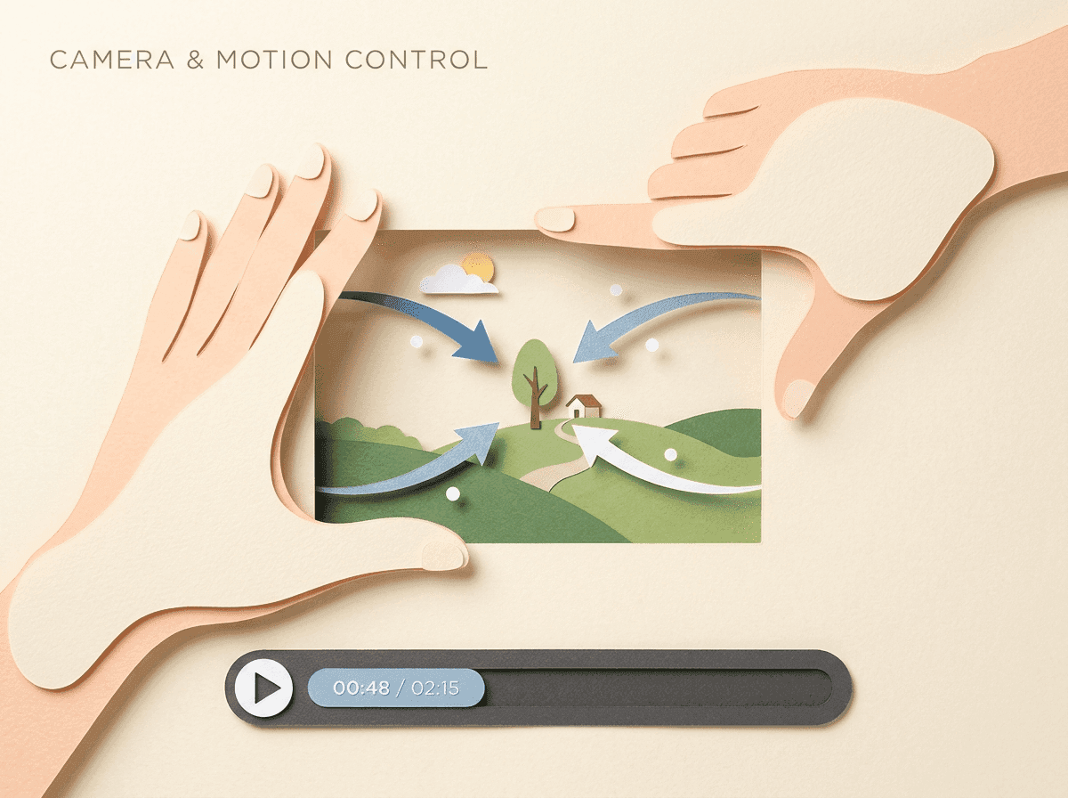 Camera framing and directional motion controls for a video scene